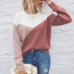 Boho Pink Oversized Knit Sweater Top Casual